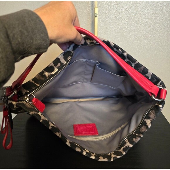 Coach Parker Ocelot Hobo purse in great condition animal print and red leather - Picture 7 of 9